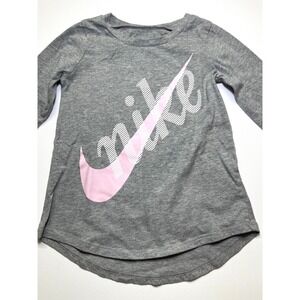 Nike Toddler Girls Gray Long Sleeve Pink Swoosh Logo Graphic T-Shirt Size 4T 290